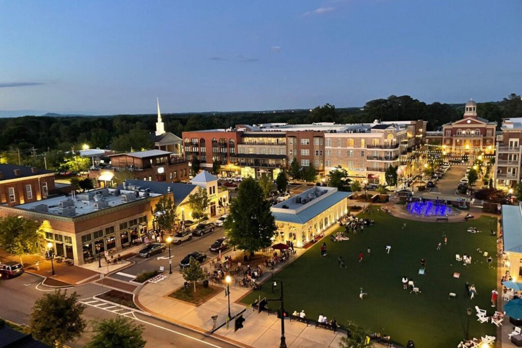 Downtown Alpharetta, Georgia, featuring the city center and local businesses